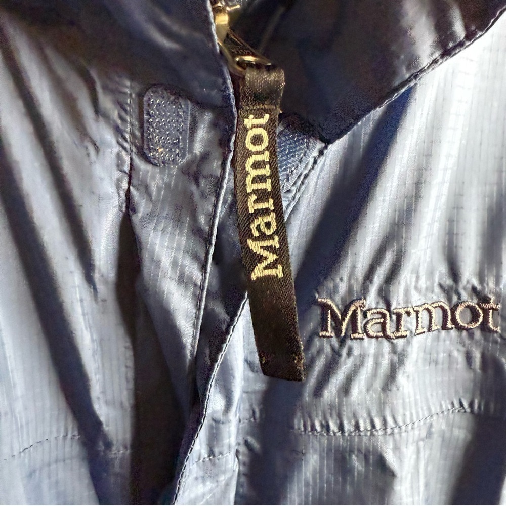 Marmot Men's Blue Hooded Rain Wind Outdoor Jacket Size Medium GUC - Picture 6 of 9